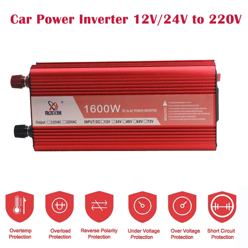 800W/1600W Inverter DC 12V/24V to AC 220V 230V Voltage Converter Universal Socket for Auto Home
800W/1600W Inverter DC 12V/24V to AC 220V 230V Voltage Converter Universal Socket for Auto Home