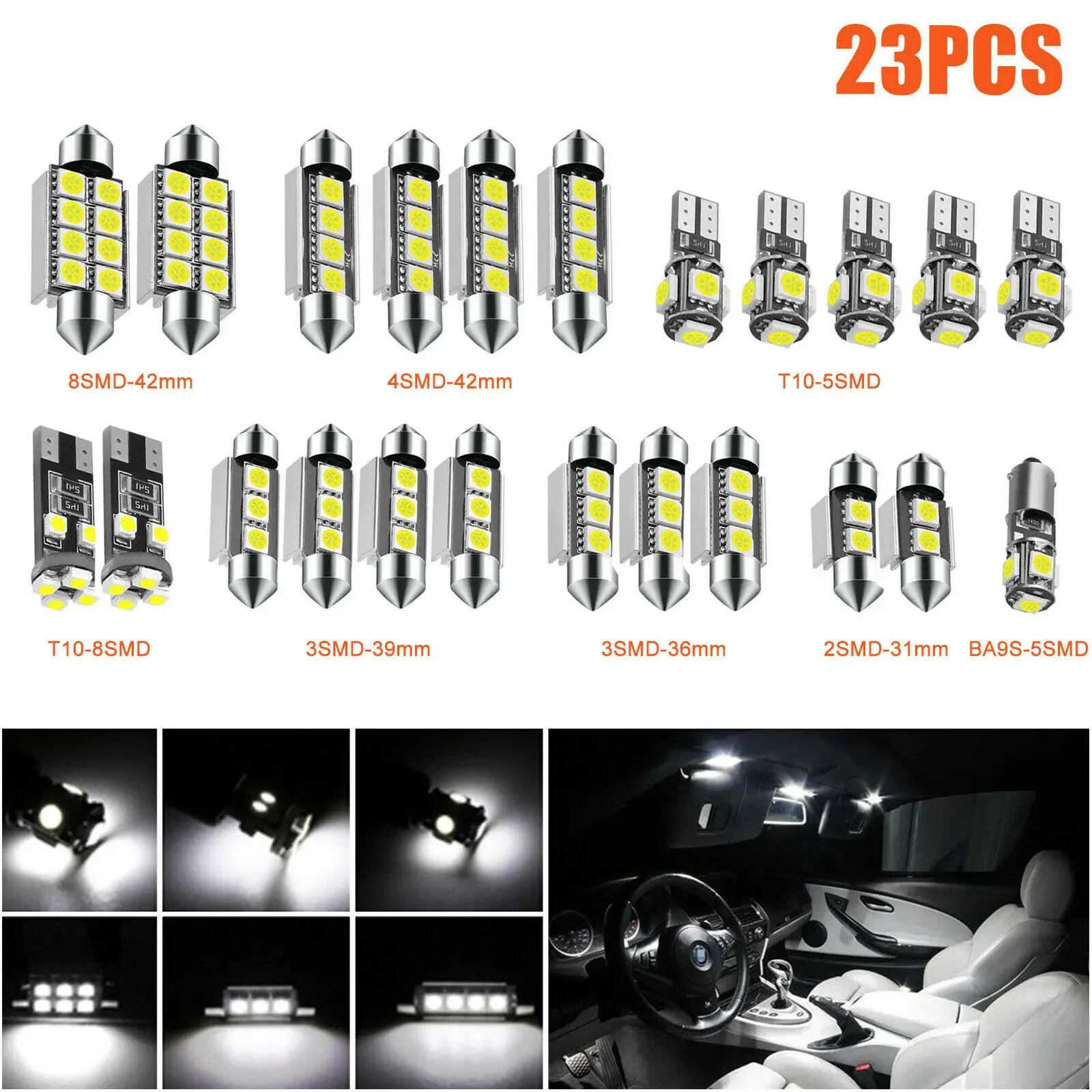 23Pcs T10 5050 Car LED Light Bulb Interior Dome Trunk License Plate Lamps Kit White for Bmw E53 E60 E90 Golf 4 7 LED Lamp
23Pcs T10 5050 Car LED Light Bulb Interior Dome Trunk License Plate Lamps Kit White for Bmw E53 E60 E90 Golf 4 7 LED Lamp