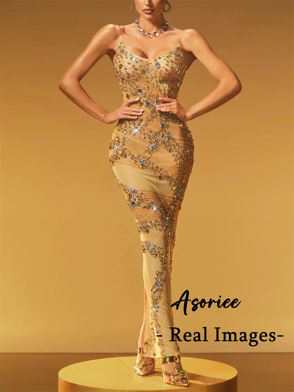 Asoriee - Crystal Split Mesh Maxi Dress Bandage Sheath Long Evening Dresses with Real Image Sleeveless Prom Gowns for Women
Asoriee - Crystal Split Mesh Maxi Dress Bandage Sheath Long Evening Dresses with Real Image Sleeveless Prom Gowns for Women