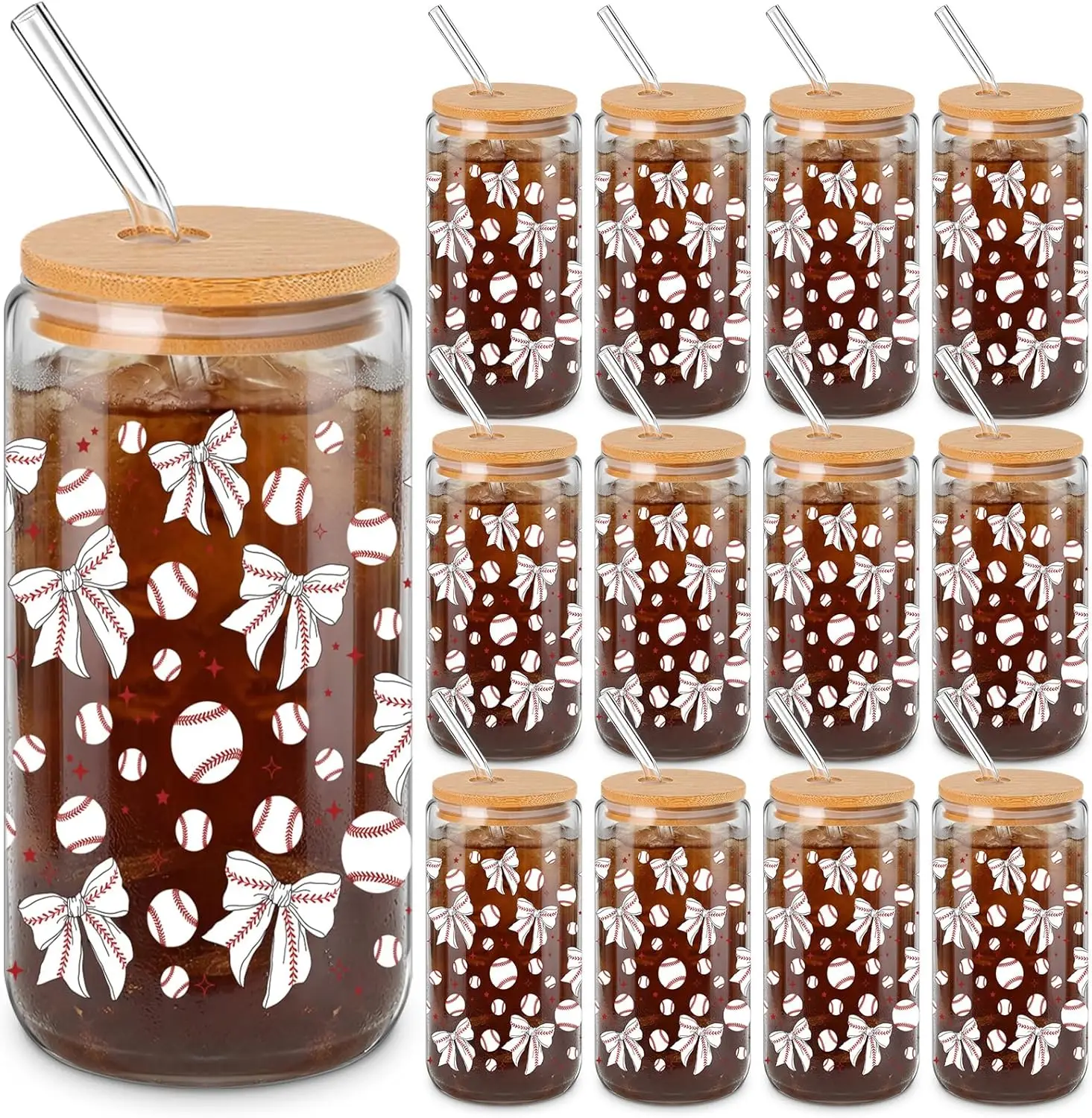 12 Pack 16 Oz Baseball Glass Cups with Lid and Straw, Clear Reusable Sports Tumbler for Iced Coffee, Party Favors Team Gifts
12 Pack 16 Oz Baseball Glass Cups with Lid and Straw, Clear Reusable Sports Tumbler for Iced Coffee, Party Favors Team Gifts