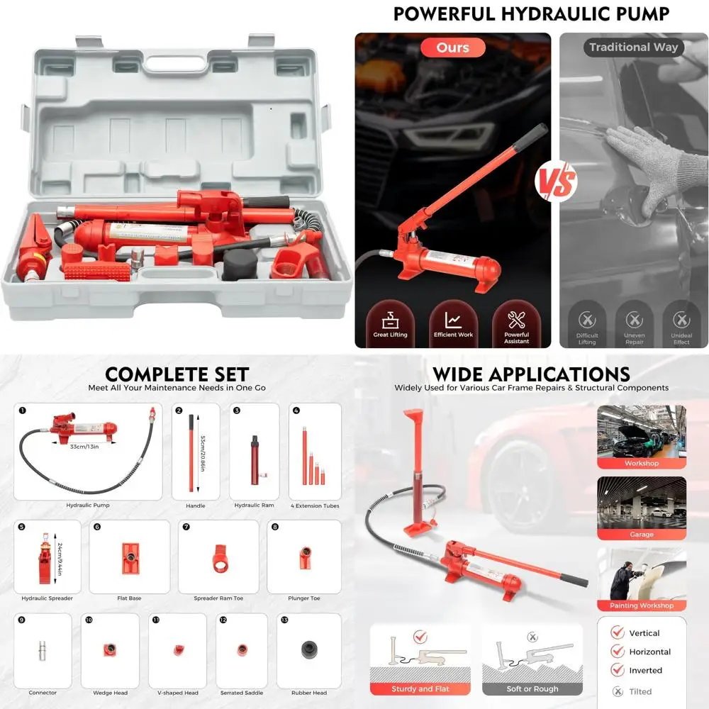 Heavy Duty 6 Ton Hydraulic Jack Kit for Auto Body Frame Repair, 15 Piece Collision Repair Tools, Frame Puller Set
Heavy Duty 6 Ton Hydraulic Jack Kit for Auto Body Frame Repair, 15 Piece Collision Repair Tools, Frame Puller Set