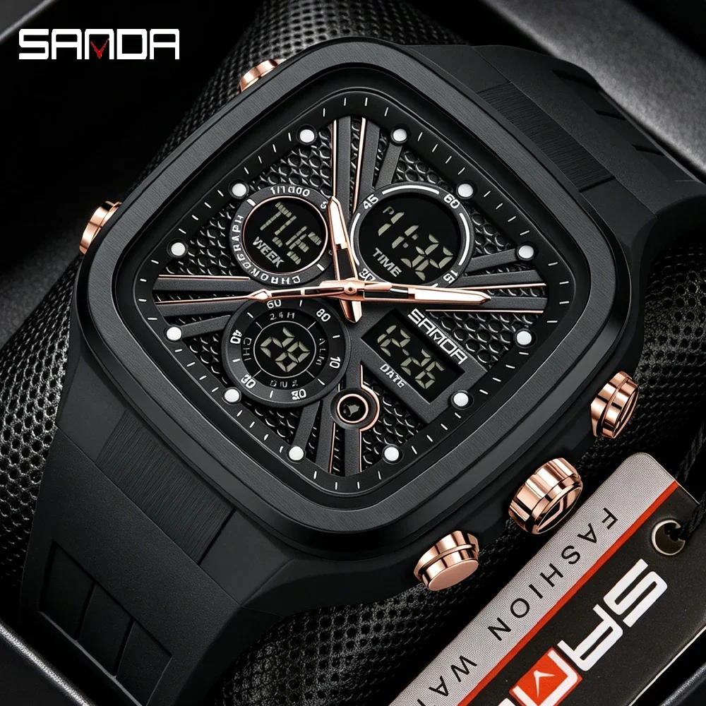 SANDA Fashion Men Watches Square Sport Watches Digital Dual Time Watches 50m Waterproof Electronic Men's Wrist Watches
SANDA Fashion Men Watches Square Sport Watches Digital Dual Time Watches 50m Waterproof Electronic Men's Wrist Watches