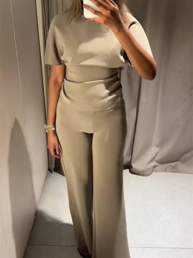 Women Casual Wide-leg Pants Suit Solidround Collar Short Sleeve Backless Cropped T-shirt Long Pant Set 2026 Lady Street Outfits
Women Casual Wide-leg Pants Suit Solidround Collar Short Sleeve Backless Cropped T-shirt Long Pant Set 2026 Lady Street Outfits
