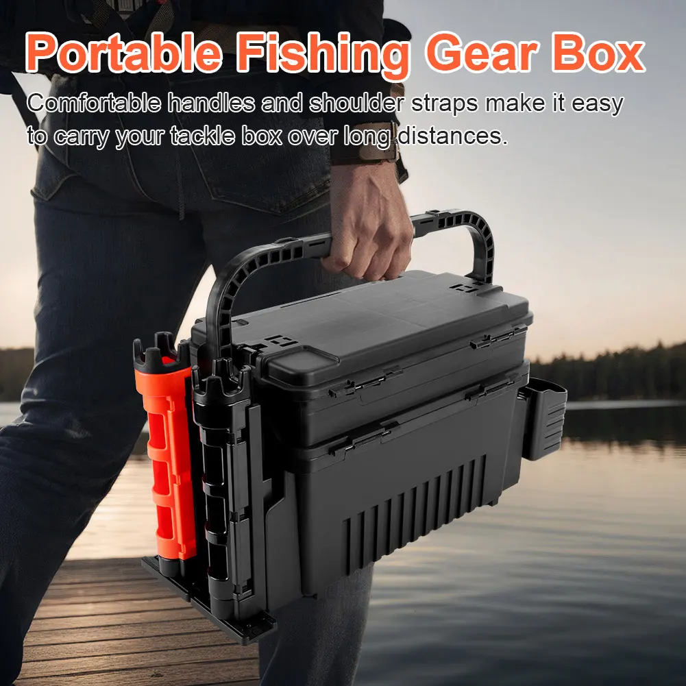 2 Tier Fishing Tackle Box Fishing Tool Box with Cup & Rod Holder Fishing Organizer Case Adjustable Fishing Accessories
2 Tier Fishing Tackle Box Fishing Tool Box with Cup & Rod Holder Fishing Organizer Case Adjustable Fishing Accessories