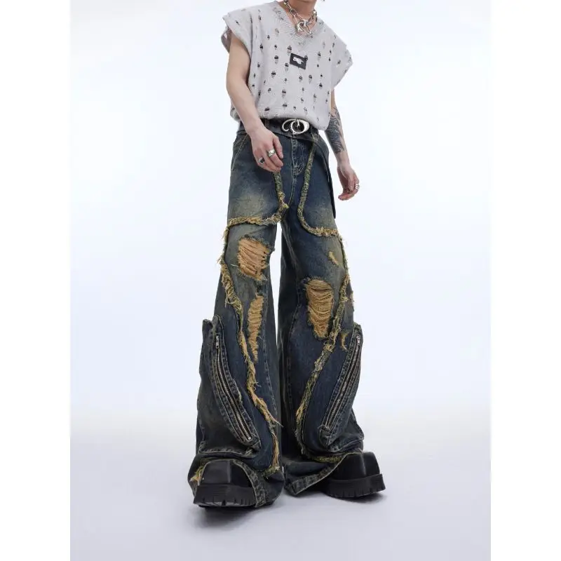Gothic Men Niche Fringe Hole Jeans Vintage Hip Hop Denim Pants Grunge Big Pockets Design Cargo Pants Fashion Skinny Comfortable
Gothic Men Niche Fringe Hole Jeans Vintage Hip Hop Denim Pants Grunge Big Pockets Design Cargo Pants Fashion Skinny Comfortable