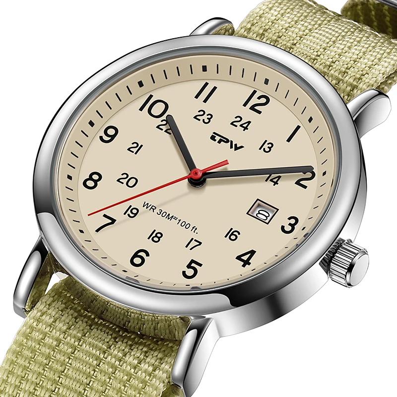 TPW Field Watch Easy Reading Fabric Strap 24 Hours Display Quartz Movement Day function
TPW Field Watch Easy Reading Fabric Strap 24 Hours Display Quartz Movement Day function