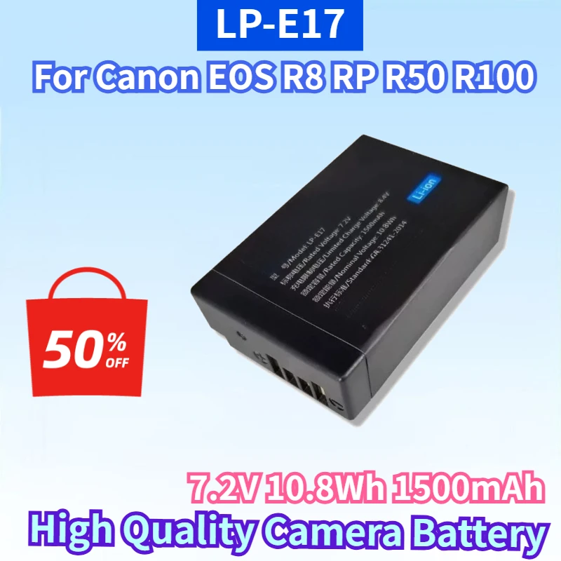 New LP-E17 7.2V 10.8Wh 1500mAh Li-ion Battery for Canon EOS R8 RP R50 R100 250D M3 M5 M6 750D 760D High Quality Camera Battery
New LP-E17 7.2V 10.8Wh 1500mAh Li-ion Battery for Canon EOS R8 RP R50 R100 250D M3 M5 M6 750D 760D High Quality Camera Battery