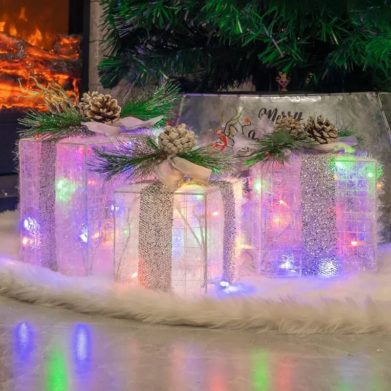 Set of 3 Christmas Lighted Gift Boxes, Plug in 60 LED Multicolor Light Up Present Decor for Outdoor Indoor Tree Yard Home
Set of 3 Christmas Lighted Gift Boxes, Plug in 60 LED Multicolor Light Up Present Decor for Outdoor Indoor Tree Yard Home