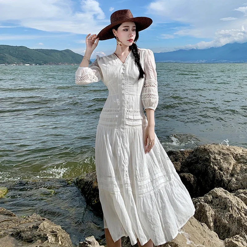 Белое кружевное ажурное платье-фея с высокой талией, длинное, приталенное, для фотосессий в пустыне, с рукавами-фонариками, V-образным вырезом, летнее
Белое кружевное ажурное платье-фея с высокой талией, длинное, приталенное, для фотосессий в пустыне, с рукавами-фонариками, V-образным вырезом, летнее