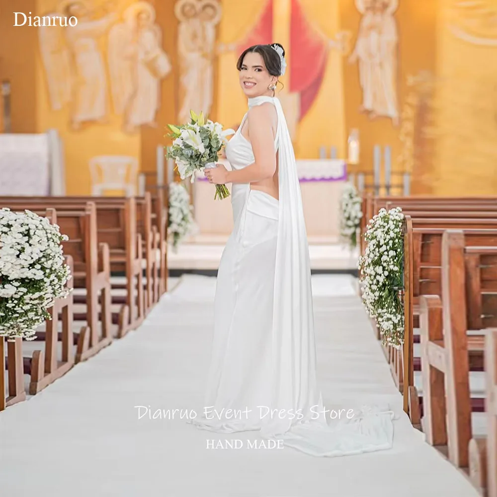 Dianruo Backless Halter Neck Wedding Dresses Train Attached Draped Civil Bridal Evening Dress Pleated Bridal Gowns Customized
Dianruo Backless Halter Neck Wedding Dresses Train Attached Draped Civil Bridal Evening Dress Pleated Bridal Gowns Customized