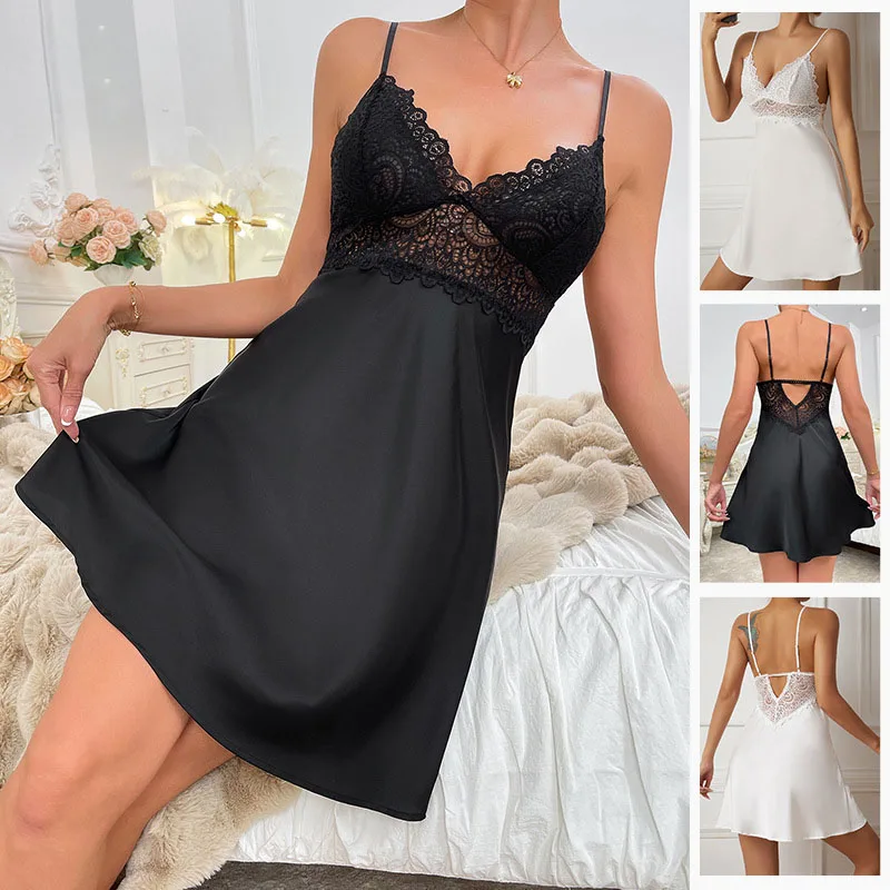 New Women's Sexy Lingerie Satin Lace Dress Patchwork Suspender Hot Adult Female Costume Sexi Mujer Underwear Black White Pijama
New Women's Sexy Lingerie Satin Lace Dress Patchwork Suspender Hot Adult Female Costume Sexi Mujer Underwear Black White Pijama