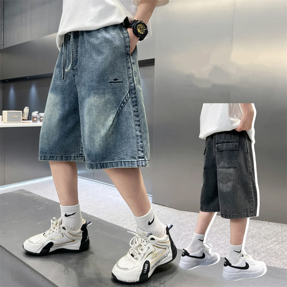 High Quality Children Loose Straight Denim Shorts with Drawstring for Teen Boy Casual Solid Knee Length Jeans Kids Luxury Shorts
High Quality Children Loose Straight Denim Shorts with Drawstring for Teen Boy Casual Solid Knee Length Jeans Kids Luxury Shorts