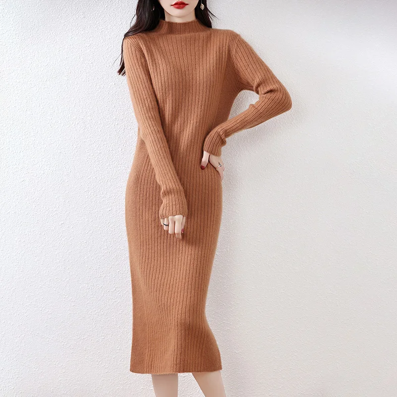 Autumn Winter Women's 100% Merino Wool Long Dress Mock-neck Knitted Sweater Pit Strip Female Long Sleeve Bottoming Dress
Autumn Winter Women's 100% Merino Wool Long Dress Mock-neck Knitted Sweater Pit Strip Female Long Sleeve Bottoming Dress