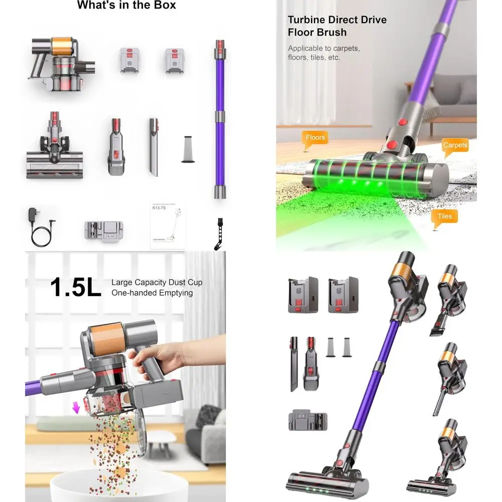 Dual-Battery 550W Cordless Vacuum: 120 Mins, 45KPA Power, LED Display, Ideal for Hardwood, Carpets, Pet Hair
Dual-Battery 550W Cordless Vacuum: 120 Mins, 45KPA Power, LED Display, Ideal for Hardwood, Carpets, Pet Hair