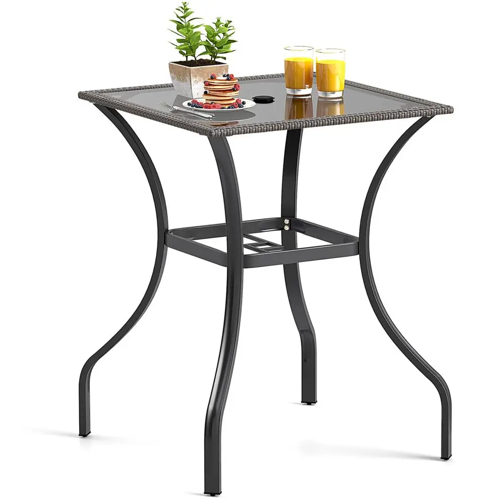 37 Height Bistro Table with Umbrella Hole, Tempered Glass Top amp Wicker Covered Edge, Counter Height Square Outdoor Bar Table Bao
37 Height Bistro Table with Umbrella Hole, Tempered Glass Top amp Wicker Covered Edge, Counter Height Square Outdoor Bar Table Bao
