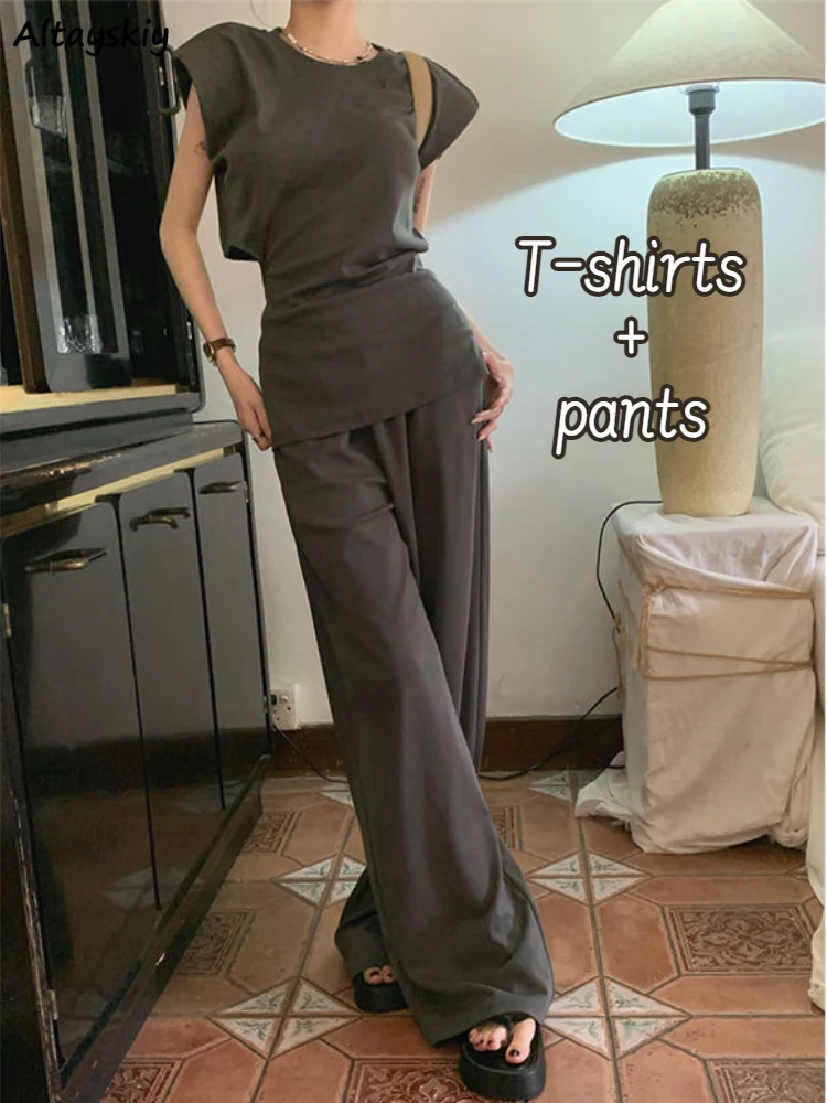Комплекты из 2 предметов, женские широкие брюки для отдыха, свободные офисные женские летние брюки, однотонные простые футболки с темпераментом, шикарные корейские повседневные наряды Harajuku
Комплекты из 2 предметов, женские широкие брюки для отдыха, свободные офисные женские летние брюки, однотонные простые футболки с темпераментом, шикарные корейские повседневные наряды Harajuku