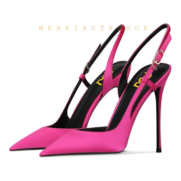 Rose red satin back tripe buckle sandals for women's new style slim high heel and sexy European and American style single shoes
Rose red satin back tripe buckle sandals for women's new style slim high heel and sexy European and American style single shoes
