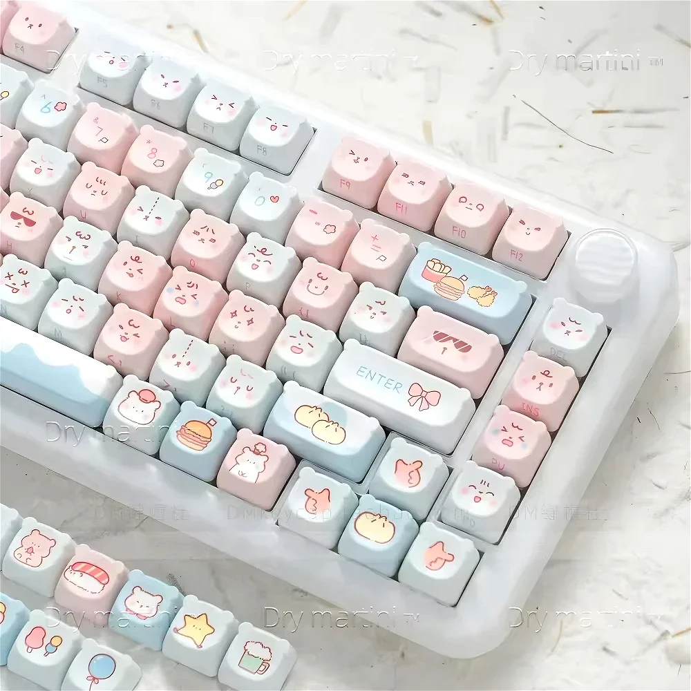 129 keys, blue pink bear, cute keycaps, bear ears PBT hot sublimation keycaps, custom mechanical keyboard MX Switch keycaps
129 keys, blue pink bear, cute keycaps, bear ears PBT hot sublimation keycaps, custom mechanical keyboard MX Switch keycaps