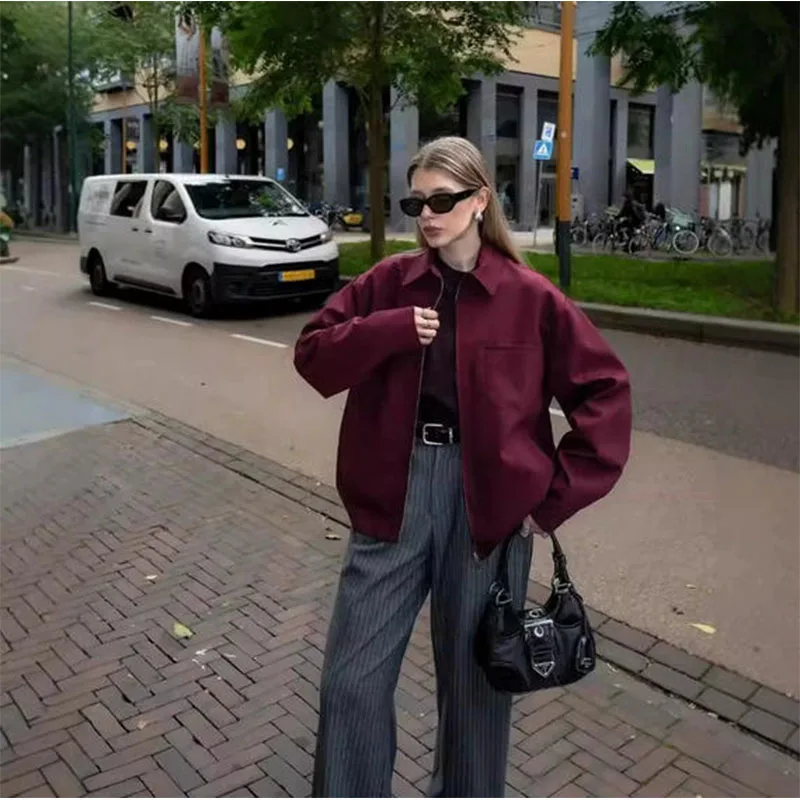 Трансграничная европейская и американская модная одежда, хит продаж Aliexpress, куртка с длинными рукавами и карманами на молнии с лацканами 
Трансграничная европейская и американская модная одежда, хит продаж Aliexpress, куртка с длинными рукавами и карманами на молнии с лацканами