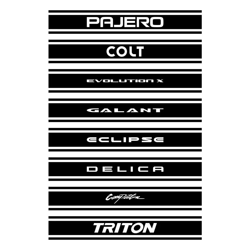 Bumper decals and decorative stickers for the hoods and body panels of the Mitsubishi Colt, Lancer, Evolution X, EX, Pajero, Ral
Bumper decals and decorative stickers for the hoods and body panels of the Mitsubishi Colt, Lancer, Evolution X, EX, Pajero, Ral
