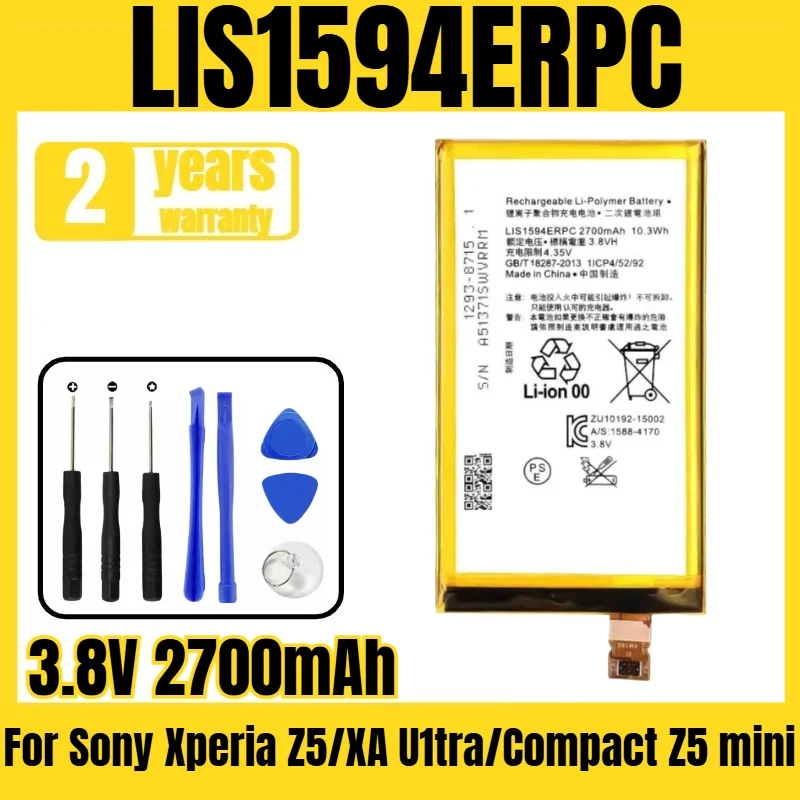 Suitable for Sony Xperia Z5/XA U1tra/Compact Z5 mini/X mini/E5823/F3212/F3216 battery LIS1594ERPC mobile phone battery 2700mAh
Suitable for Sony Xperia Z5/XA U1tra/Compact Z5 mini/X mini/E5823/F3212/F3216 battery LIS1594ERPC mobile phone battery 2700mAh