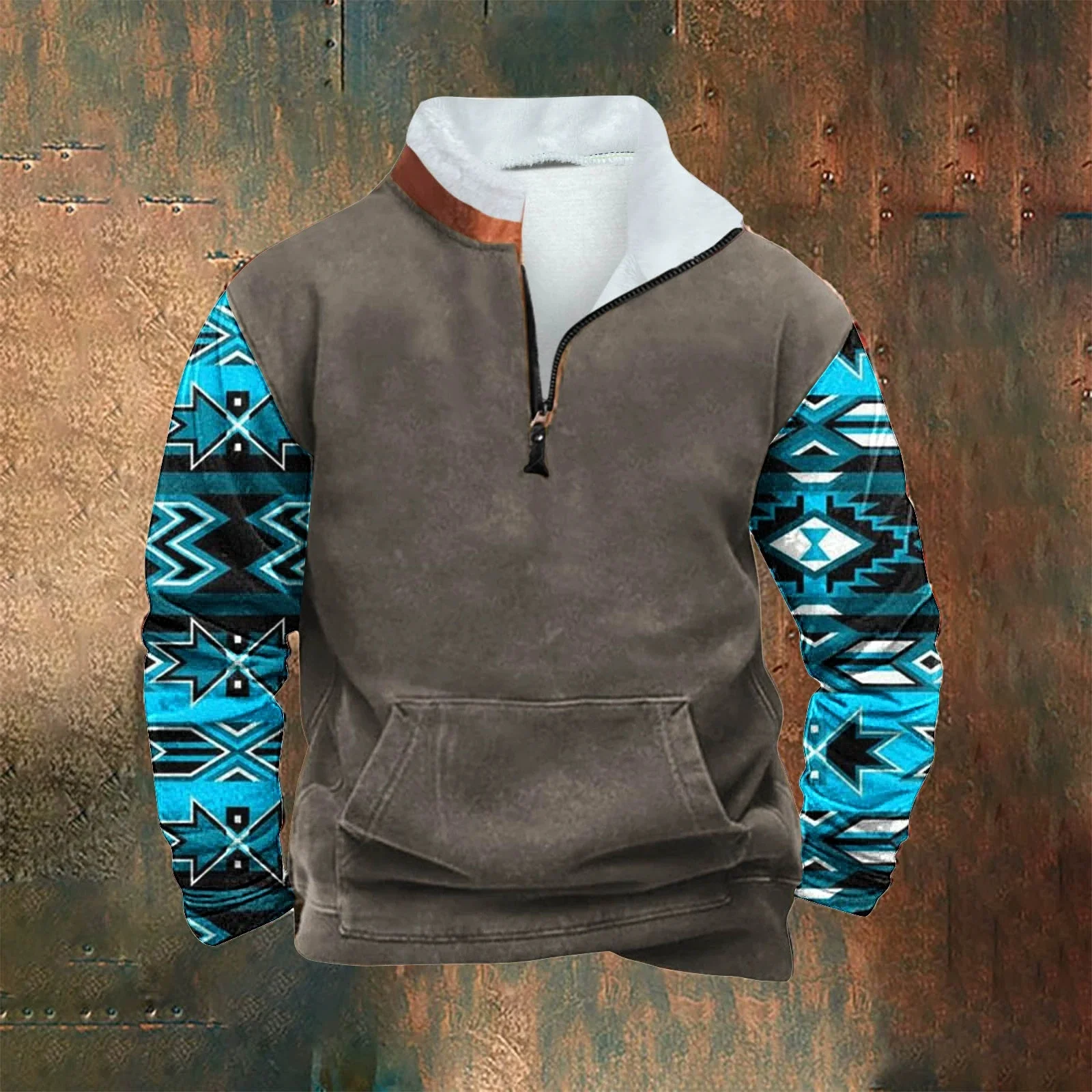 New style European-American men's winter 3D arm print casual sports half-zip jacket top
New style European-American men's winter 3D arm print casual sports half-zip jacket top