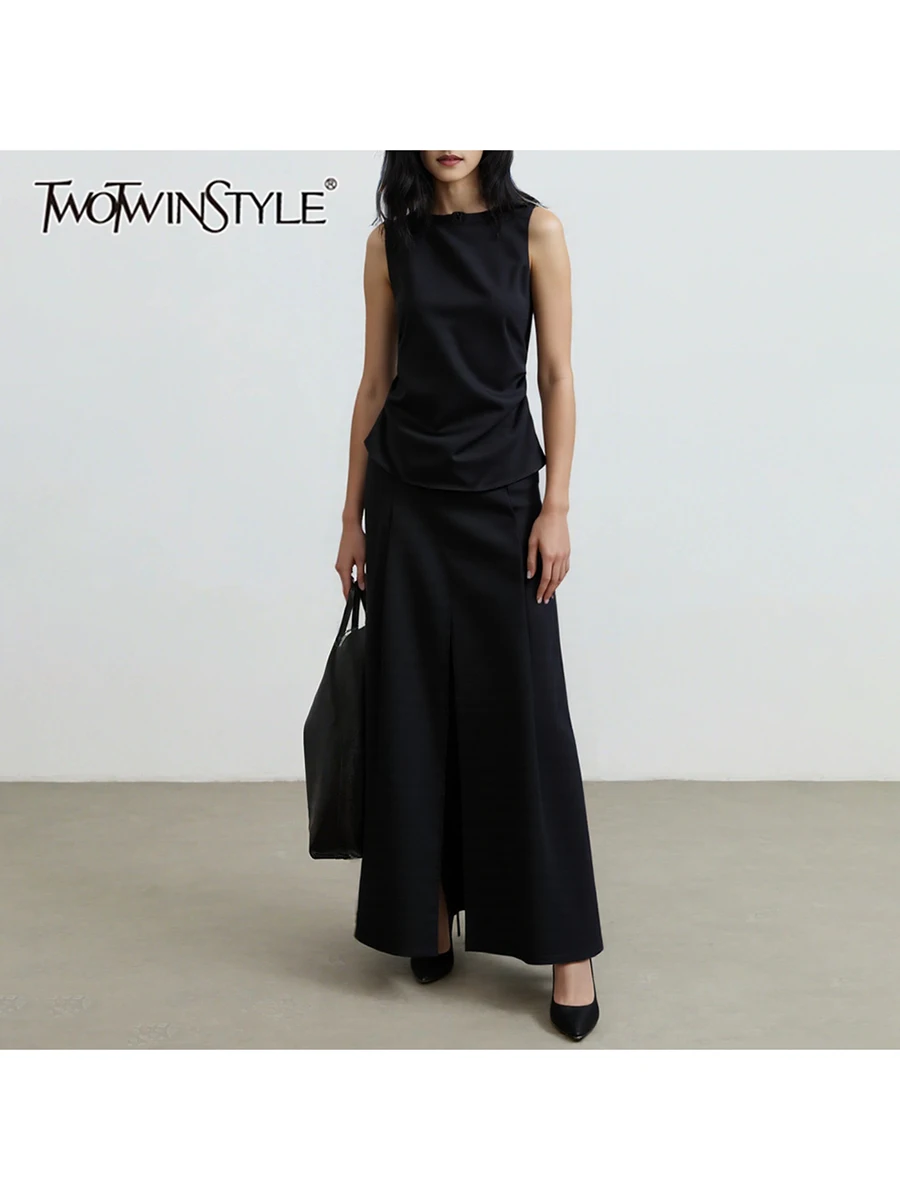 TWOTWINSTYL Solid Two Piece Set For Women O Neck Sleeveless Tunic Top High Waist Temperamment Pants Elegant Sets Female Fashion
TWOTWINSTYL Solid Two Piece Set For Women O Neck Sleeveless Tunic Top High Waist Temperamment Pants Elegant Sets Female Fashion