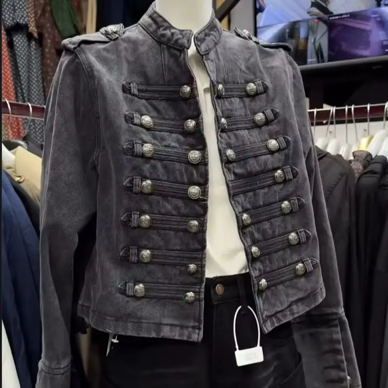 Women Y2K Vintage Punk Style Black Stand Up Collar Denim Jackets Washed Motor Coat New Double Breasted Button Cropped Outerwear
Women Y2K Vintage Punk Style Black Stand Up Collar Denim Jackets Washed Motor Coat New Double Breasted Button Cropped Outerwear