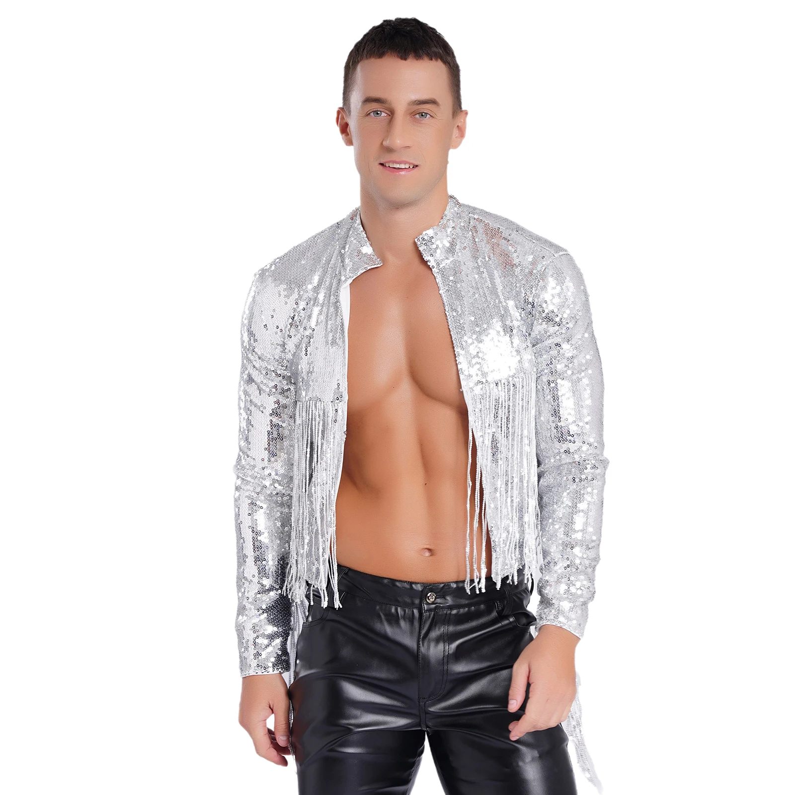 Men's Fashion Glittery Sequin Tassel Bomber Jackets Long Sleeve Open Front Disco Party Jazz Tap Dance Crop Blazer Outerwear
Men's Fashion Glittery Sequin Tassel Bomber Jackets Long Sleeve Open Front Disco Party Jazz Tap Dance Crop Blazer Outerwear