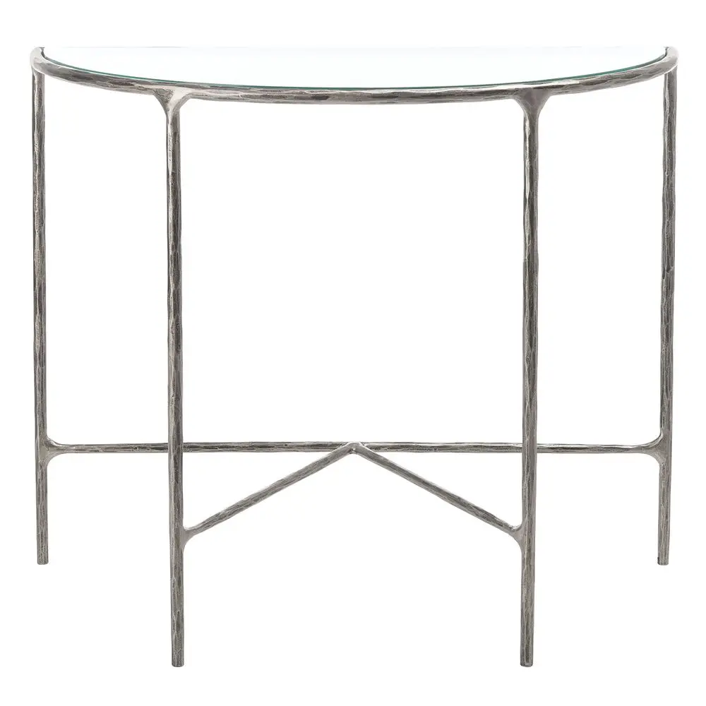 Couture Home Collection Jessa Silver Metal Tempered Glass Top Half Moon Entryway Living Room Console Table Fully Assembled
Couture Home Collection Jessa Silver Metal Tempered Glass Top Half Moon Entryway Living Room Console Table Fully Assembled