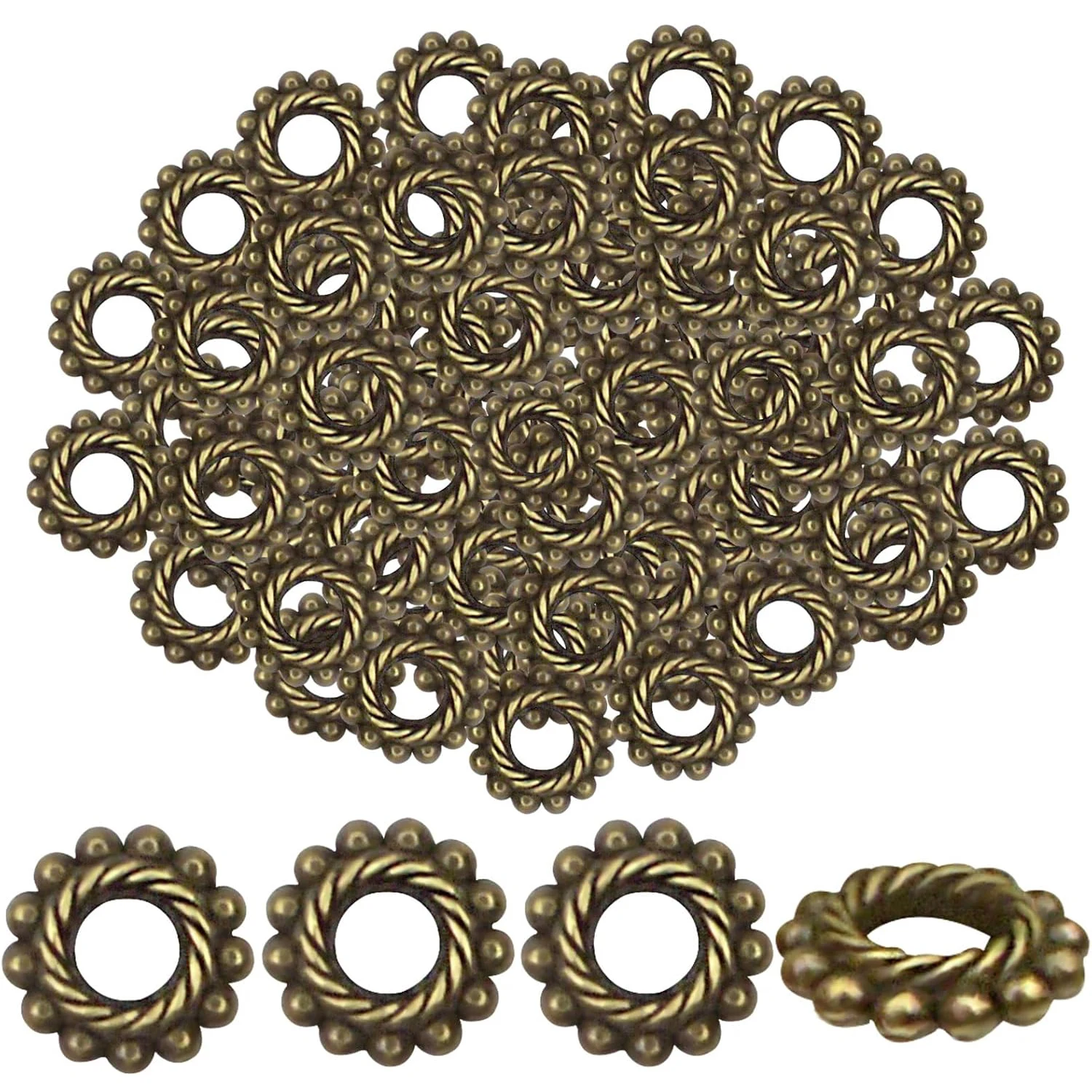 200pcs Tibetan Rondelle Spacer Beads Vintage Alloy Round Gear Loose Bead Spacers Bulk Jewelry for DIY Bracelets Necklace Earring
200pcs Tibetan Rondelle Spacer Beads Vintage Alloy Round Gear Loose Bead Spacers Bulk Jewelry for DIY Bracelets Necklace Earring