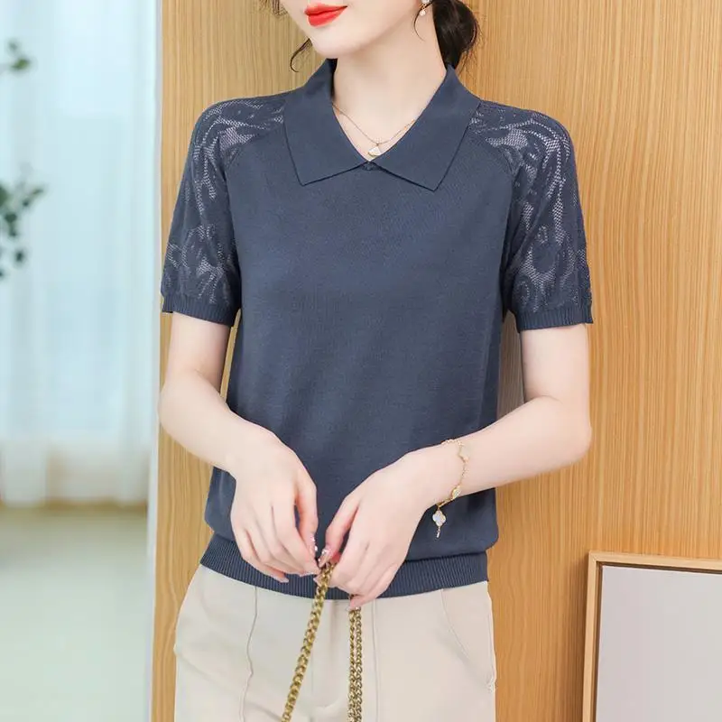 Summer Fashion Women Tops Knitted Solid polo neck Ice Silk Pullover casual Loose Tops Women's Clothing Thin Clothes Z214
Summer Fashion Women Tops Knitted Solid polo neck Ice Silk Pullover casual Loose Tops Women's Clothing Thin Clothes Z214