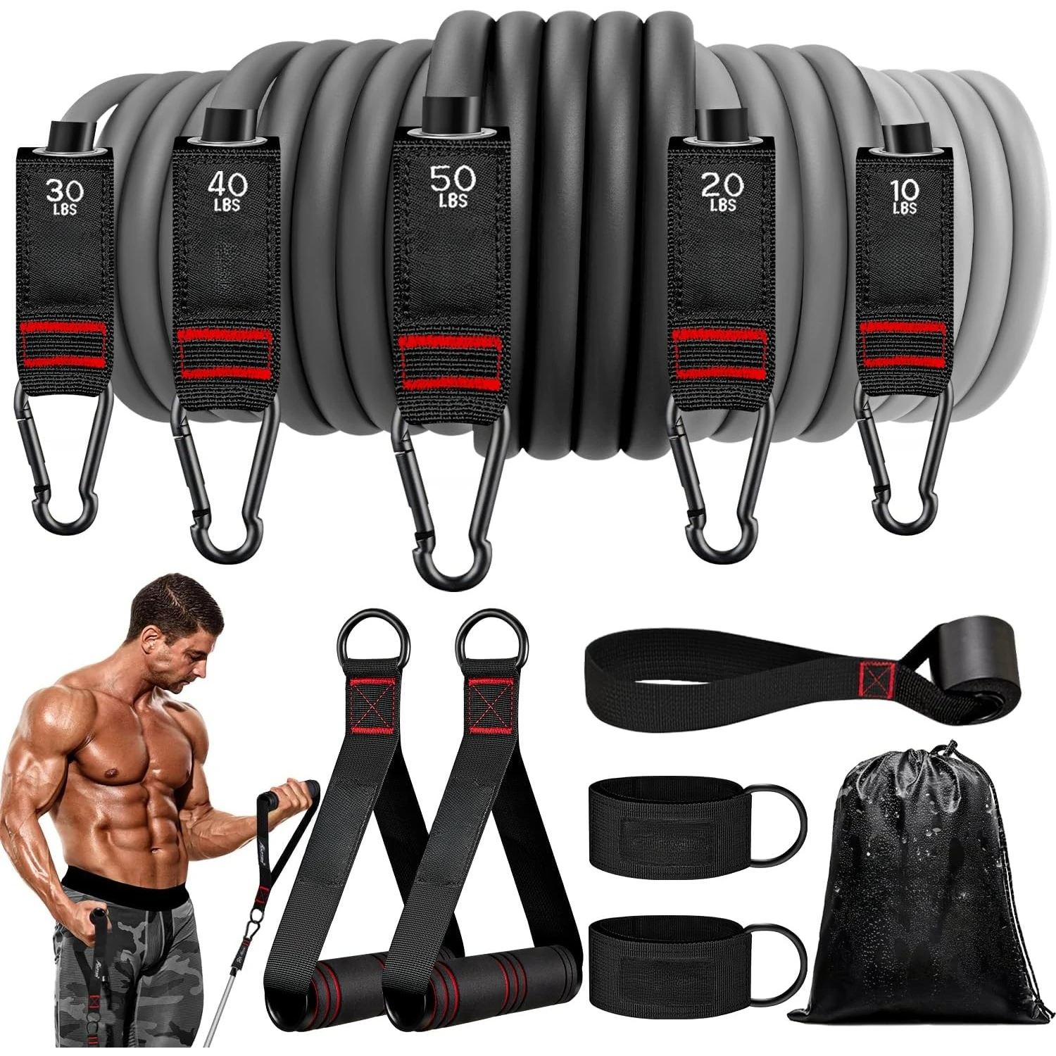 Resistance Bands, Exercise Bands with Handles, Fitness Bands, Workout Bands with Door Anchor and Ankle Straps
Resistance Bands, Exercise Bands with Handles, Fitness Bands, Workout Bands with Door Anchor and Ankle Straps