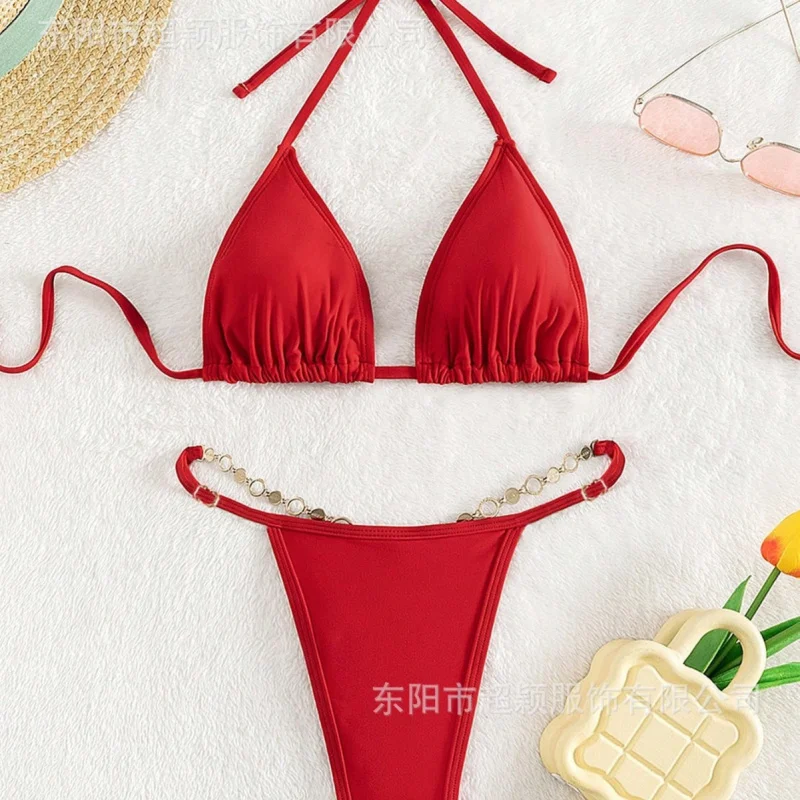 New Hot Clothing Solid Color Swimwear Exquisite Triangle Chain Sexy Thong Sexy Women's Bikini
New Hot Clothing Solid Color Swimwear Exquisite Triangle Chain Sexy Thong Sexy Women's Bikini