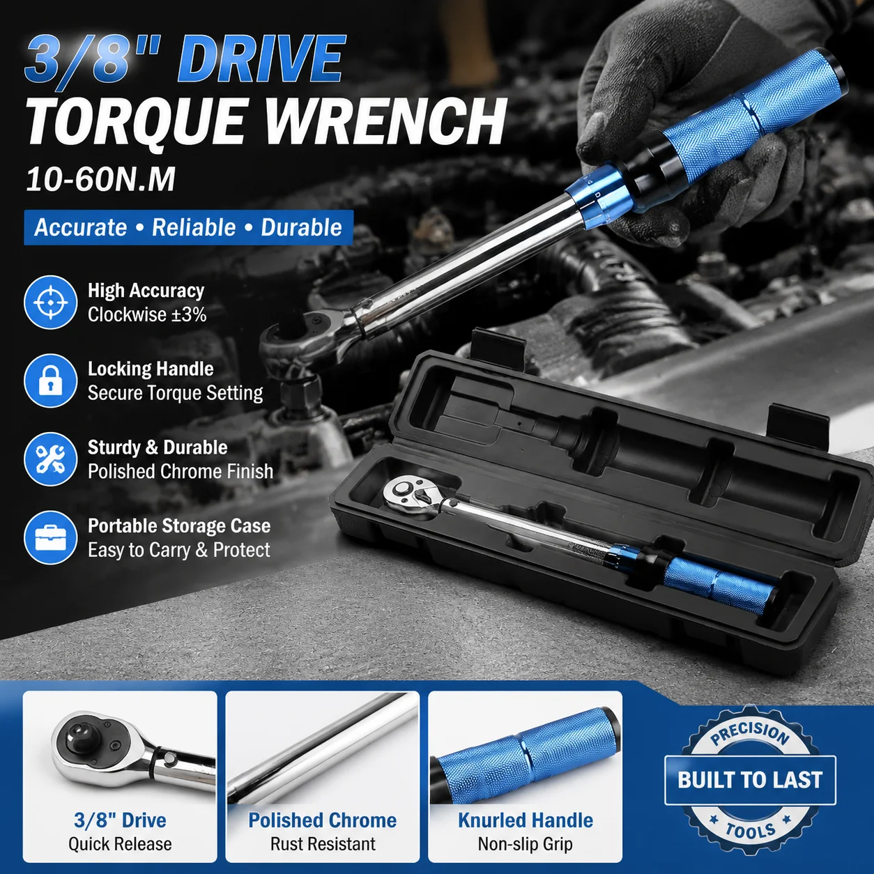 10-60Nm Torque Wrench 3/8 Inch Square Drive High Precision Tool for Bicycle Automotive Repair Mechanics Garage Professional Use
10-60Nm Torque Wrench 3/8 Inch Square Drive High Precision Tool for Bicycle Automotive Repair Mechanics Garage Professional Use