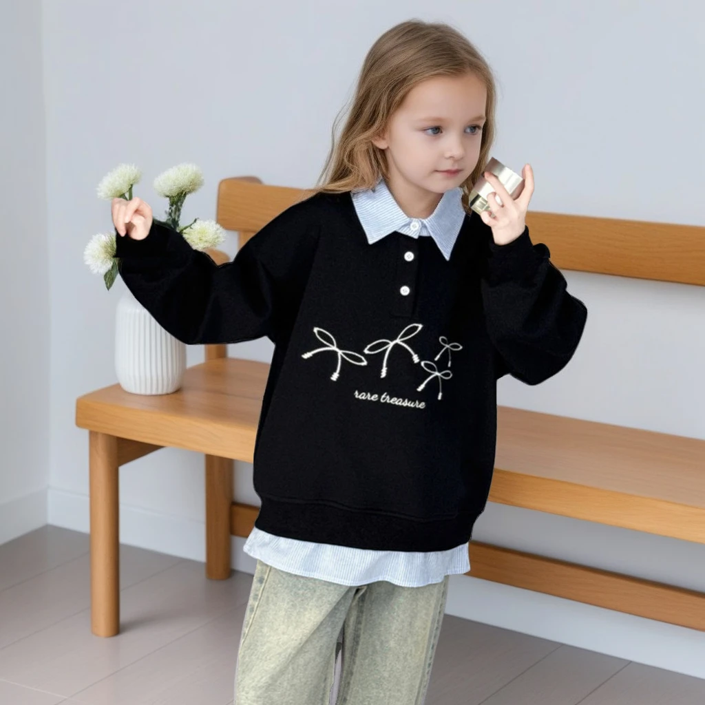 Autumn Teen Girls Sweatshirt Shirt-neck Fake 2pcs Long Sleeve Top Cute Bow Pullover for Kids Casual Versatile Children Clothes
Autumn Teen Girls Sweatshirt Shirt-neck Fake 2pcs Long Sleeve Top Cute Bow Pullover for Kids Casual Versatile Children Clothes