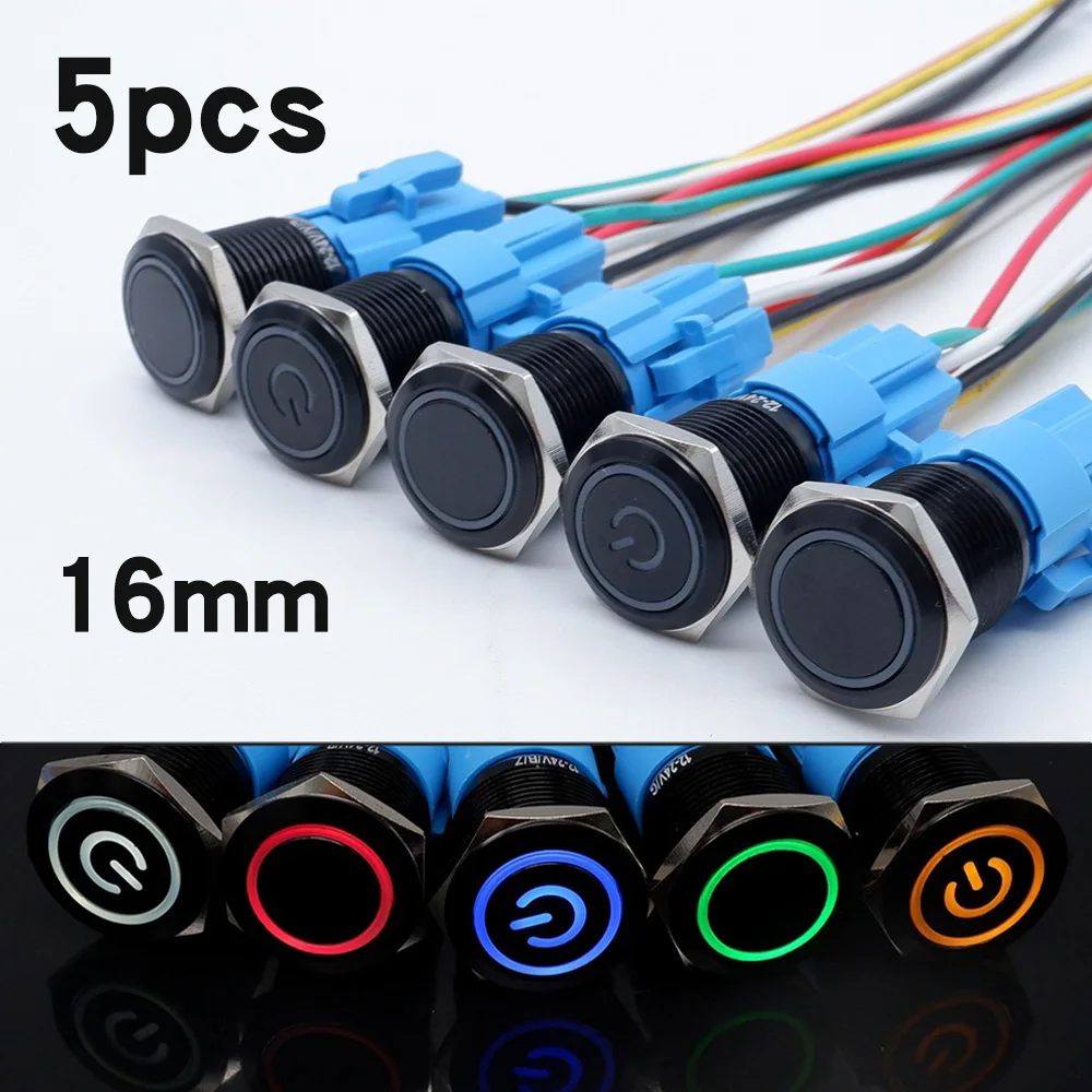 5 pieces 16mm Metal Button Switch Oxidized Black LED with Light Flat Head Self Resetting Self-locking 6v 12V 24V 220V with Wire
5 pieces 16mm Metal Button Switch Oxidized Black LED with Light Flat Head Self Resetting Self-locking 6v 12V 24V 220V with Wire