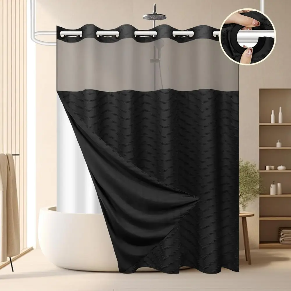 No Hook Shower Curtain and Snap in Liner Set Black Tuted Chevron Striped Cloth Waterproo Washable abric Boho armhouse Bath Curta
No Hook Shower Curtain and Snap in Liner Set Black Tuted Chevron Striped Cloth Waterproo Washable abric Boho armhouse Bath Curta