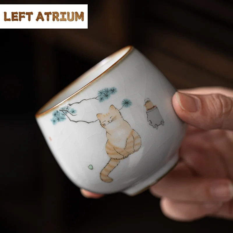 Chinese Ru Kiln Ceramic Teacup Household Coffee Cup Cat Pattern Tea Bowl Handmade Tea Set Accessories Portable Master Cup Gift
Chinese Ru Kiln Ceramic Teacup Household Coffee Cup Cat Pattern Tea Bowl Handmade Tea Set Accessories Portable Master Cup Gift
