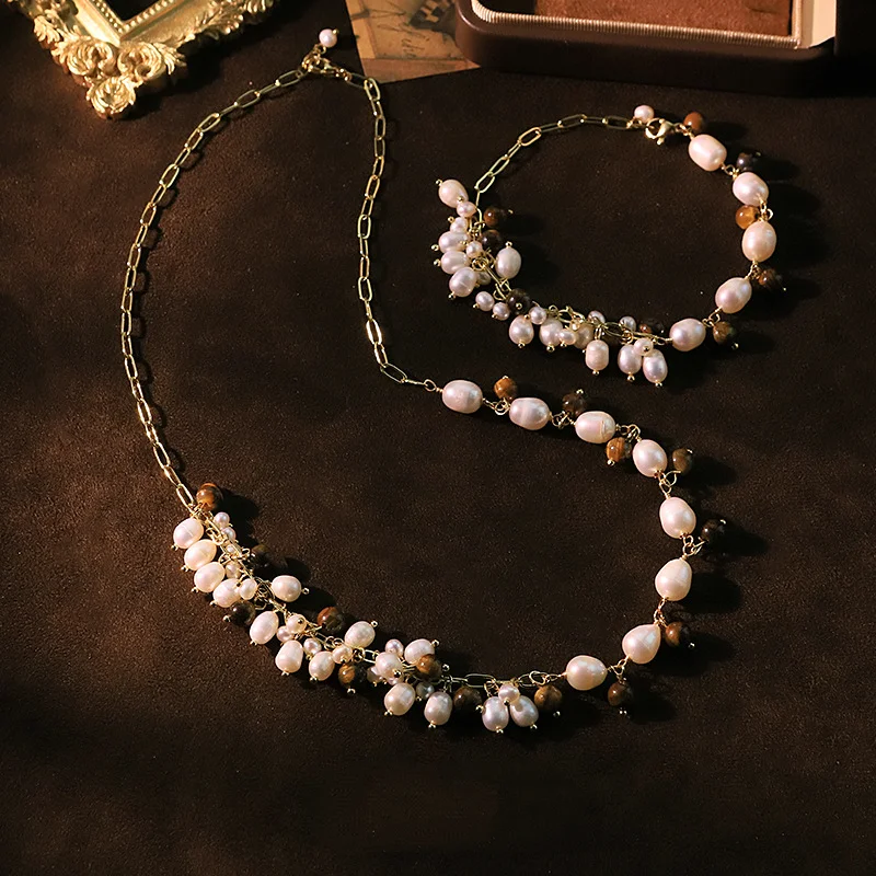 Natural Pearl Tiger Eye Stone Jewelry Set For Women Fashion Charm Chain Necklace Bracelet Two-piece Suit Party Daily Wear Gift
Natural Pearl Tiger Eye Stone Jewelry Set For Women Fashion Charm Chain Necklace Bracelet Two-piece Suit Party Daily Wear Gift