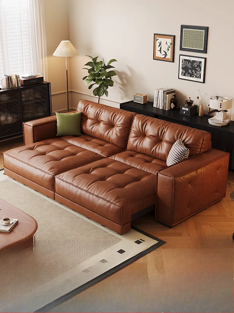 Retro electric sofa living room retractable double straight row tofu block sofa caramel leather functional sofa bed
Retro electric sofa living room retractable double straight row tofu block sofa caramel leather functional sofa bed