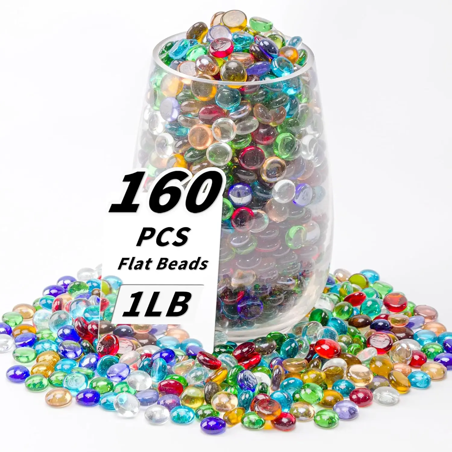 1LB Mixed Color Flat Glass Beads, 160-180PCS Small Marbles for Vase Filler, Fish Tank, Home Decor
1LB Mixed Color Flat Glass Beads, 160-180PCS Small Marbles for Vase Filler, Fish Tank, Home Decor
