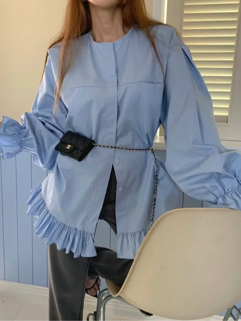 Korean Style Chic Spring Loose Fit round Neck Splice Design Bell Sleeve Shirt Middle Length Women's Fashion Cotton Linen Blouse
Korean Style Chic Spring Loose Fit round Neck Splice Design Bell Sleeve Shirt Middle Length Women's Fashion Cotton Linen Blouse