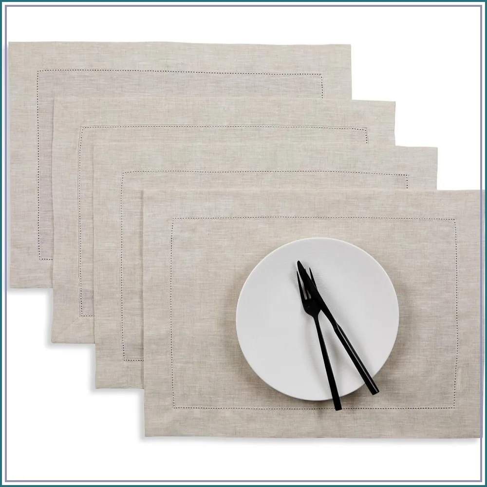 Classic Hemstitch Linen Placemats Set of 4 - 100% Pure Flax, 14x19 Inch, Light Natural
Classic Hemstitch Linen Placemats Set of 4 - 100% Pure Flax, 14x19 Inch, Light Natural