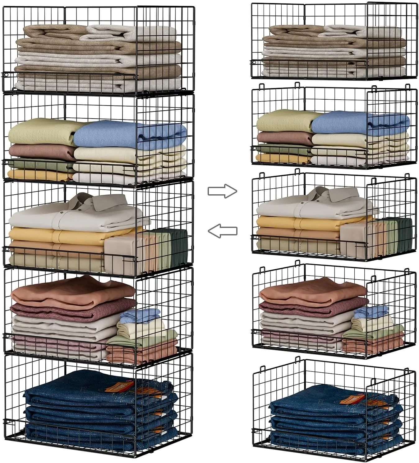 5-Tier Stackable Closet Organizer, Foldable Storage Shelves with Wire Baskets for Wardrobe System, Black
5-Tier Stackable Closet Organizer, Foldable Storage Shelves with Wire Baskets for Wardrobe System, Black