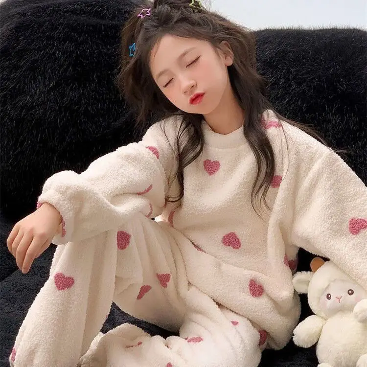 Girls' Coral Velvet Pajamas Winter New Children's Thickened Warm Home Clothes Female Baby Thickened Flannel Set
Girls' Coral Velvet Pajamas Winter New Children's Thickened Warm Home Clothes Female Baby Thickened Flannel Set