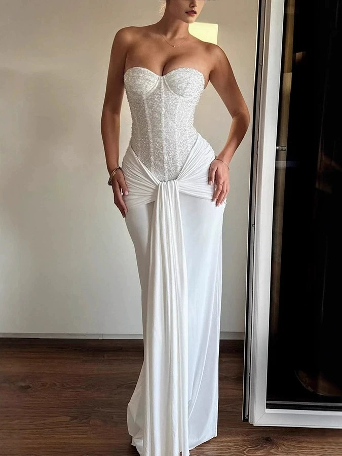 Sexy Hot Girl Socialite Party Dresses Solid Color Sequin Patchwork Fold Package Hip Slim Prom Banquet Long Dress Streetwear
Sexy Hot Girl Socialite Party Dresses Solid Color Sequin Patchwork Fold Package Hip Slim Prom Banquet Long Dress Streetwear