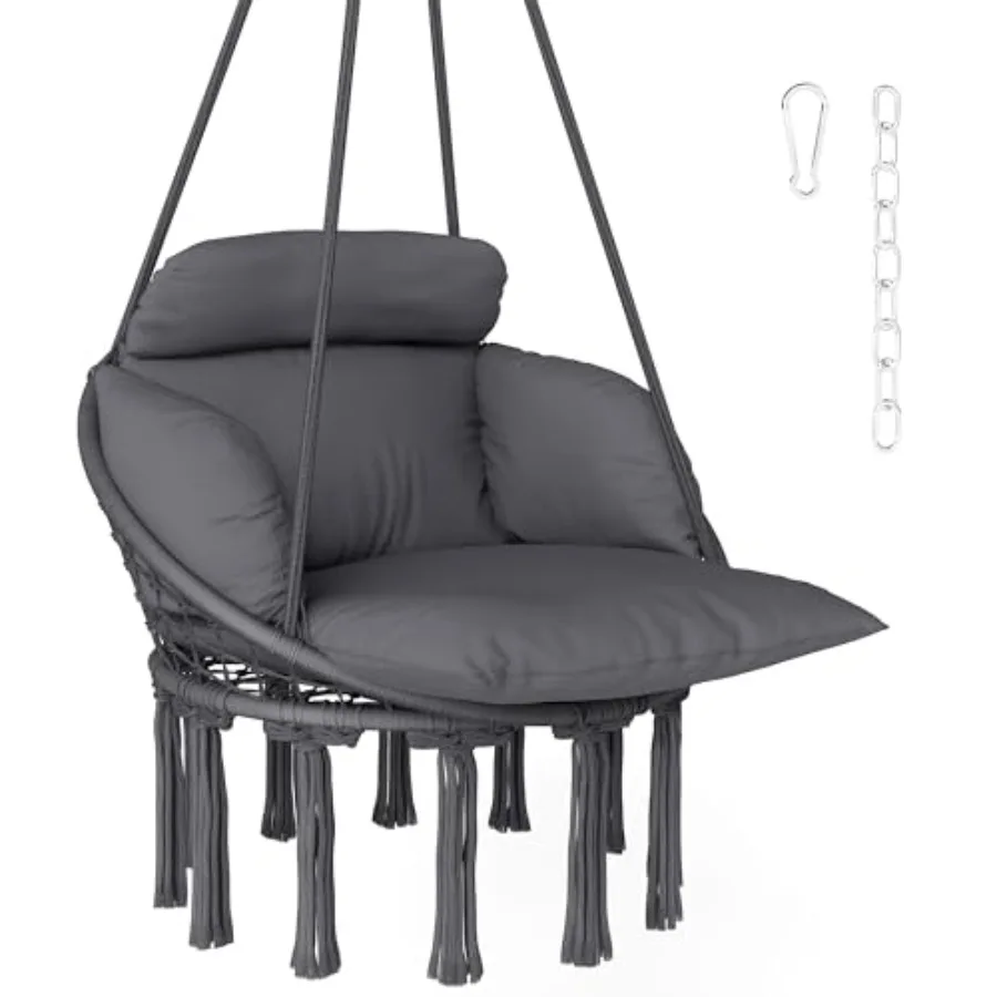 Outdoor Hanging Chair with Large Cushion Cotton Rope Weaving Macrame Swing with Chain Dark Gray 265 LBS Capacity for Indoor Out
Outdoor Hanging Chair with Large Cushion Cotton Rope Weaving Macrame Swing with Chain Dark Gray 265 LBS Capacity for Indoor Out