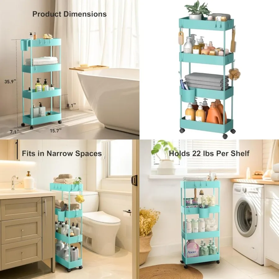Slim Storage Cart with Wheels, 4 Tier Bathroom Storage Organizer Rolling Utility Cart for Bathroom Kitchen Laundry Room Office
Slim Storage Cart with Wheels, 4 Tier Bathroom Storage Organizer Rolling Utility Cart for Bathroom Kitchen Laundry Room Office