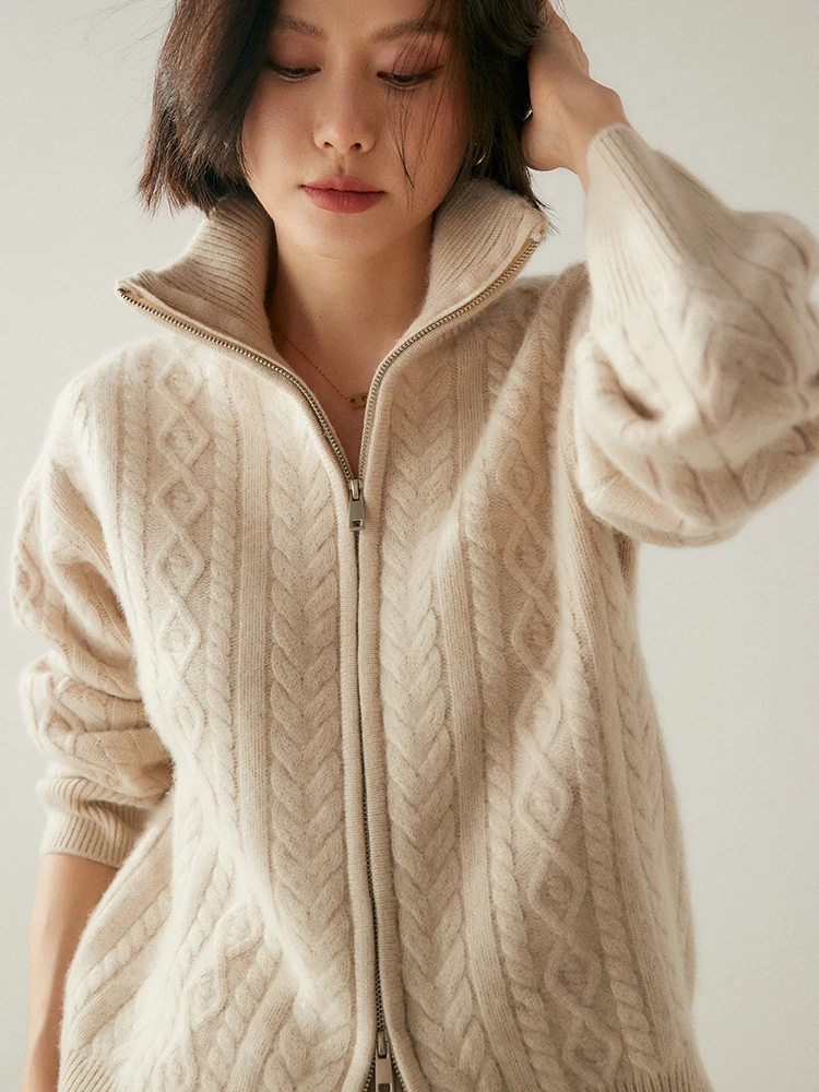 Choice Luxury Women 100% Cashmere Zipper Cardigan Autumn Winter Stand-up Collar Cashmere Sweater Coat Thick Warm Clothing Tops
Choice Luxury Women 100% Cashmere Zipper Cardigan Autumn Winter Stand-up Collar Cashmere Sweater Coat Thick Warm Clothing Tops